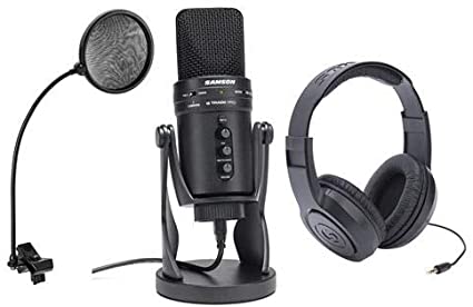 Samson G-Track Pro Studio USB Condenser Mic with Audio Interface - Bundle With Samson SR350 Over-Ear Stereo Headphones, H&A Pop Filter with Gooseneck