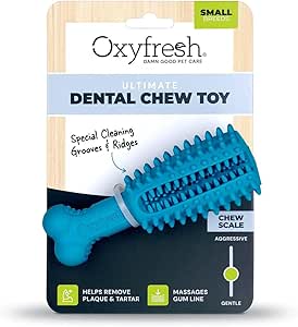 Oxyfresh Dog Dental Toy - Best Durable Rubber Dog Chew Toy for Aggressive Chewers - Removes Plaque, Cleans Teeth & Freshens Breath Without Brushing (Small)