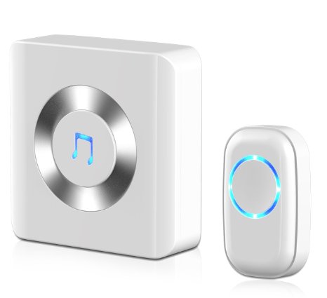 Chime, JETech Portable Wireless DoorBell Plug-in Push Button with LED Indicator Over 50 Chimes, No Batteries Required for the Receiver (White) - 2120