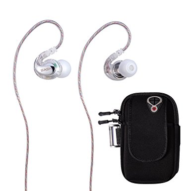BASN G1 Earphones with Microphone Sport Running Noise Reduction Headphones for Apple iPhone, iPad, iPod and Samsung Galaxy HTC Android Mobile Phones (White with Armband)