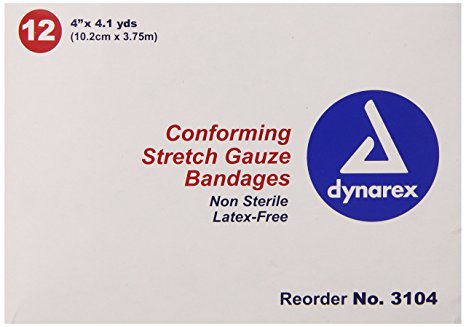 Dynarex Non-Sterile Stretch Gauze Bandage Roll, 4-Inch x 4.1 yds,12 Count