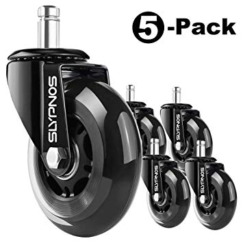 SLYPNOS Office Chair Caster Wheels (Set of 5) Heavy Duty Replacement PU Chair Wheels, Protect All Floors with Standard Stem Diamete