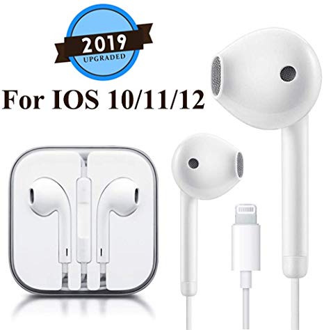 Lighting Earbuds Headphone Wired Earphones Headset with Microphone and Volume Control, Compatible with iPhone 11 Pro Max Xs Max/XR/X/7/8 Plus Plug and Play Cell Phone Minutes