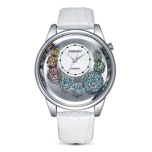 Time100 Women Fashion Pattern Genuine Leather Band Diamond Quartz Movement Watch #W50080L.01A