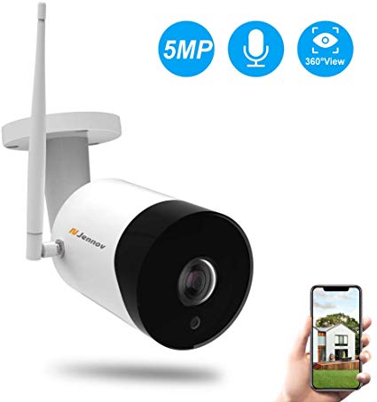 WiFi Panoramic Security Camera, Jennov Wireless 360 Degree Fisheye Home Surveillance IP Camera 5MP HD Outdoor Weatherproof & Indoor Baby Monitor with 2-Way Audio Night Vision for Kid Pet Elderly