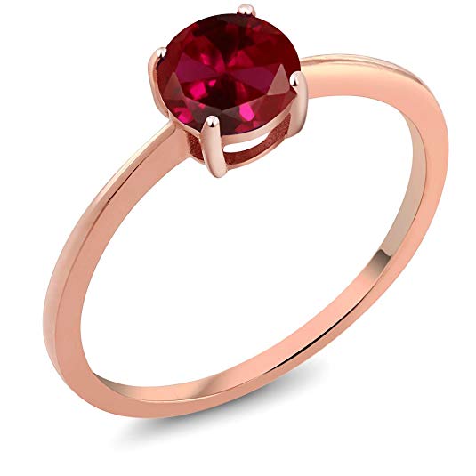 10k Rose Gold Red Created Ruby Rose Gold Women's Solitaire Ring (1.00 Ct Round, Available in size 5, 6, 7, 8, 9)