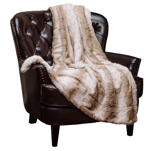 Chanasya Super Soft Fuzzy Fur Elegant Faux Fur Falling Leaf Pattern With Fluffy Plush Sherpa Cozy Warm Brown Throw Blanket - Browna and White