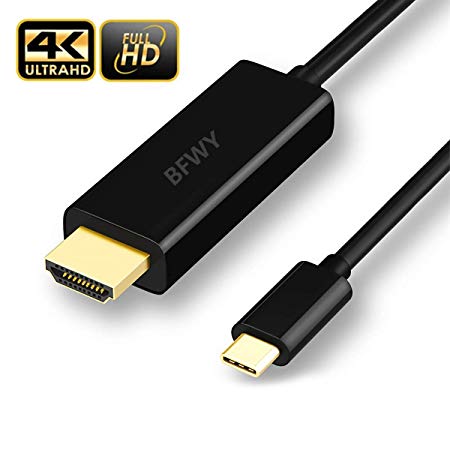 USB C to HDMI Cable,BFWY Type C to HDMI 4K Cable [Thunderbolt 3 Compatible] for MacBook Pro 2018/2017, MacBook Air/iPad Pro 2018,Chromebook Pixel/Yoga 910/ Dell XPS 13 and More - Black (6FT)