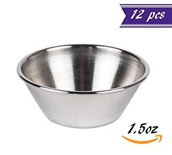 (12 Pack) Small Sauce Cups 1.5-Ounce, Commercial Grade Stainless Steel Dipping Sauce Cups, Individual Condiment Sauce Cups / Ramekins by Tezzorio