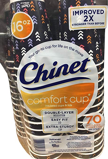 Chinet Comfort 16 oz Cups With Lids (70Count Each), 70Count