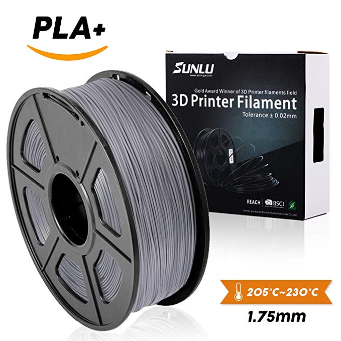 SUNLU PLA Plus 3D Printer Filament - 1KG(335m/1099ft) 1.75mm, Dimensional Accuracy  /- 0.02 mm, 1KG(2.2LBS) Spool 1.75 mm, Grey