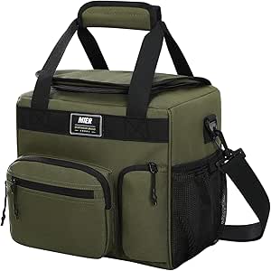 MIER Large Lunch Box for Men Women Adult Insulated Soft Sided Cooler 24 Can Leakproof Lunch Bag Collapsible for Work Travel Camping Beach, 15L (Green-No Luggage Strap)