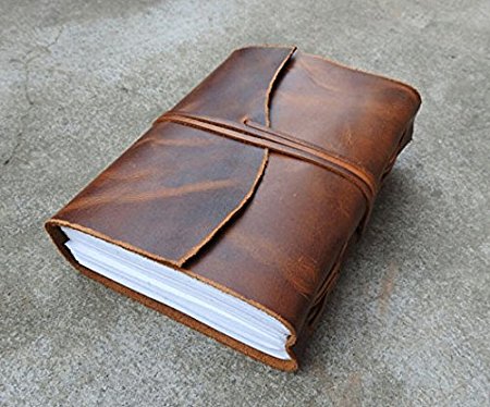 Vintage Genuine Crazy-Horse Wax Leather Journal (Handmade) - Leather Cord Coptic Bound and leather tie closure - 20% OFF SALES! …