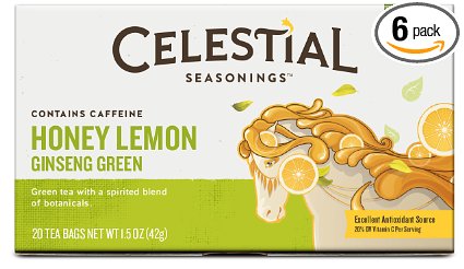 Celestial Seasonings Honey Lemon Ginseng Green Tea, 20 Count (Pack of 6)