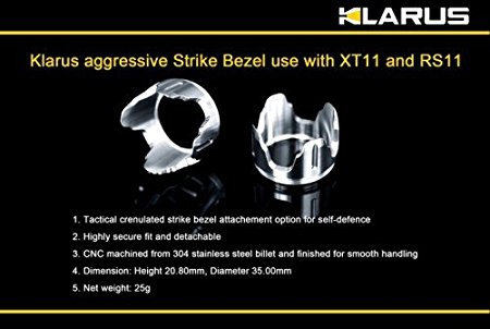 Klarus Extended Strke Bezel for XT11 And RS11 Flashlights, Silver