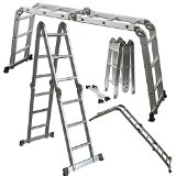 OxGord Heavy Duty Aluminum Folding Scaffold Work Ladder 125 ft Multi-Fold Step Light Weight Multi-Purpose extension - 350 LB Capacity