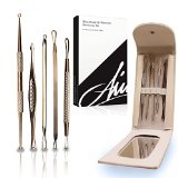 New 2015 Design Facial Blackhead and Blemish Remover Kit By Aime - Full 5 piece Professional Extractor Tool Kit with Mirror - Cure Pimples Blackheads Comedones and Facial Impurities White