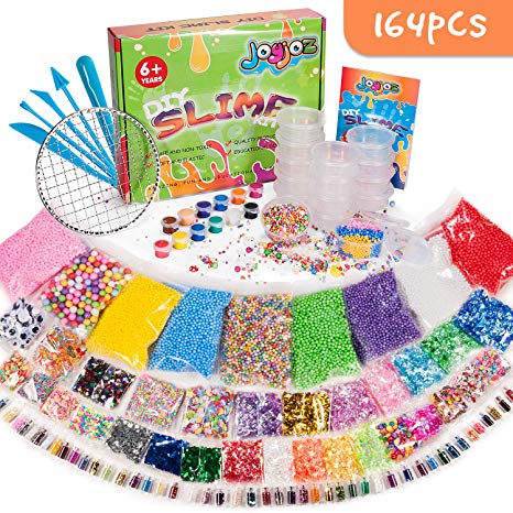 Joyjoz Slime Supplies Kit, 164 Packs DIY Slime Making Accessories, Including Glitter, Foam Balls, Fruit Slices, Fishbowl Beads, Charms, Clear Containers - For Girls, Party Etc. (No Slime)