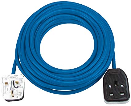 Brennenstuhl extension cable for home and office (25m cable length, plastic), short electrical extension lead with single socket, cable colour: blue