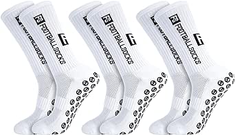 FANTESI 3 Pairs Football Socks for Men Women Sports Socks Football Non-Slip Grip Football Socks 39-46 Non-Slip Sports Socks for Football Basketball Running, White, One Size