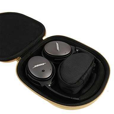 Khanka EVA Shockproof Portable Carry Travel Case Box Bag Pouch for Bose Quiet Comfort QC 25 Acoustic Noise Cancelling Headphones Headset Earphone (Golden)