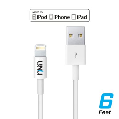 [Apple MFi Certified] UNU Lightning to USB Cable 6ft / 1.8m with Compatible Head for iPhone SE, 6/6s, 6/6s Plus, 5s, 5c, 5, iPad (Gen 4), iPad Air (Gen 1, 2) iPad Mini (Gen 1,2,3) more (White)