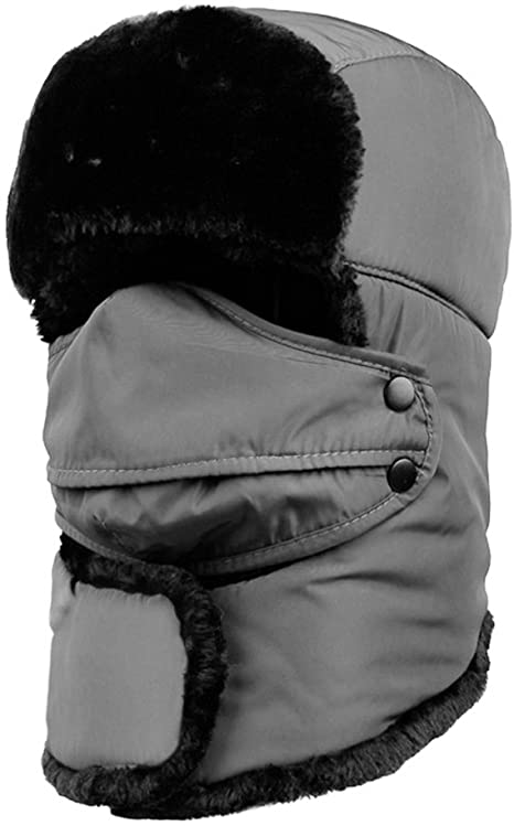 Greenery-GRE Winter 3 in 1 Thermal Fur Lined Trapper Bomber Hat with Ear Flap Full Face Mask Windproof Baseball Ski Cap