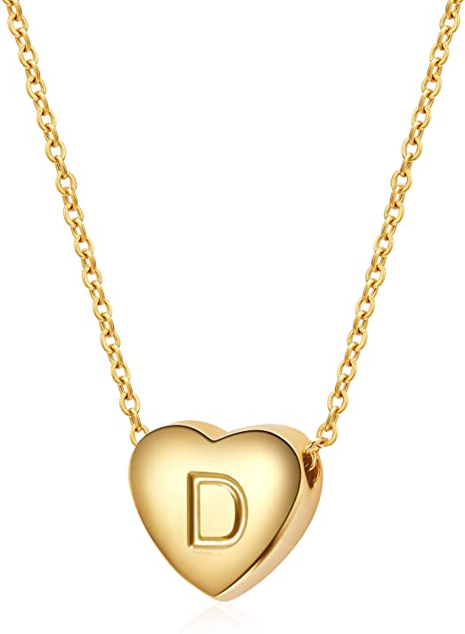 SANNYRA Dainty Initial Necklace 14K Gold White Gold Rose Gold Plated Letters A-Z 26 Alphabet Heart Pendant Necklace for Women