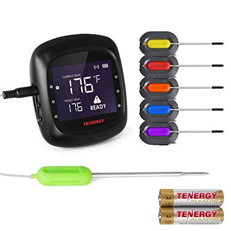 Tenergy Solis Digital Meat Thermometer, APP Controlled Wireless Bluetooth Smart BBQ Thermometer w/ 6 Stainless Steel Probes, Large LCD Display, Carrying Case, Cooking Thermometer for Grill & Smoker