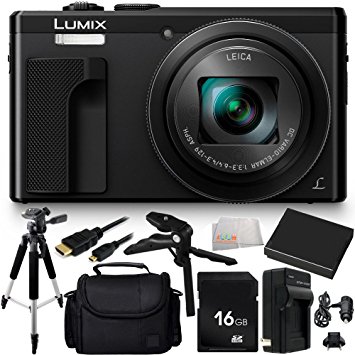 Panasonic Lumix DMC-ZS60 Digital Camera (Black) 16GB Bundle 10PC Accessory Kit Includes 16GB Memory Card   Replacement DMW-BLG10 Battery   AC/DC Rapid Home & Travel Charger   Full Size Tripod   Pistol Grip/Table Top Tripod   Micro HDMI Cable   MORE