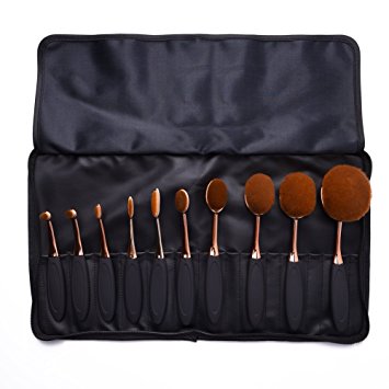 Uarter Oval Makeup Brushes Set Professional Toothbrush Cosmetic Tool for Eye and Face with Cosmetic Bag 10 Pcs/Set