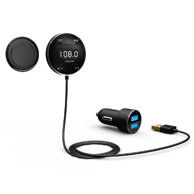 Lumsing Bluetooth 40 In Car Kit Adapter Hands-Free Wireless Calling Streaming Dongle LCD Screen FM Transmitter 10W USB Charger  Magnetic Mounts Microphone APTX Siri  Google Voice