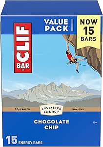 Clif Bar - Chocolate Chip - Made with Organic Oats - 10g Protein - Non-GMO - Plant Based - Energy Bars - 2.4 oz. (15 Pack)