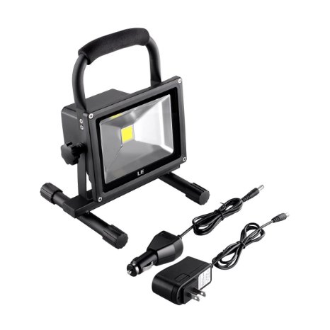 LE 20W Rechargeable Portable LED Work Light, 100W Halogen Bulb Equivalent, 1400lm, Adapter and Car Charger Included, Waterproof, Outdoor Floodlight