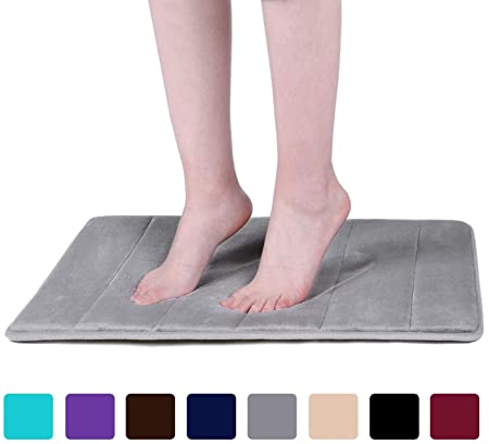 Olanly Memory Foam Soft Bath Mats - Non Slip Absorbent Bathroom Rugs Rubber Back Runner Mat for Kitchen Bathroom Floors 16"x24", Grey