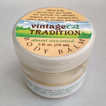 Vintage Tradition Almost Unscented Tallow Balm, 100% Grass-Fed, 2 Oz