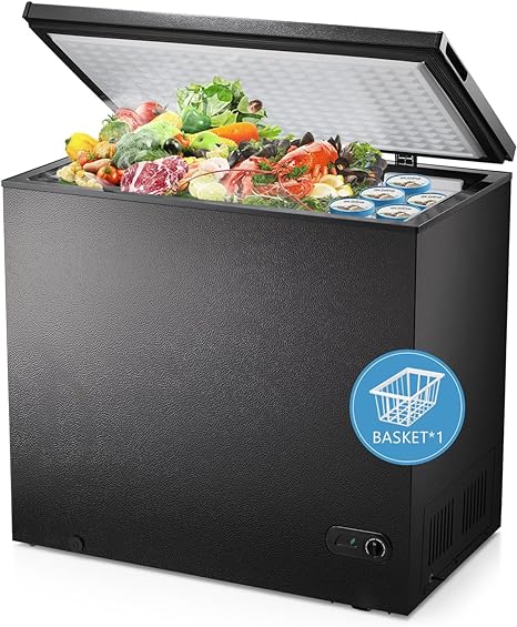 R.W.FLAME Chest Freezer 7.0 Cubic Feet, Deep Freezer, Adjustable Temperature, Energy Saving, Top Open Door Compact Freezer, Black