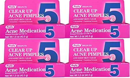 Benzoyl Peroxide 5 % Generic for Oxy Balance Acne Medication Gel for Treatment and Prevention of Acne Pimples, Acne Blemishes, Blackheads or Whiteheads. 1.5 oz. per Tube Pack 4 Toral 6 oz.