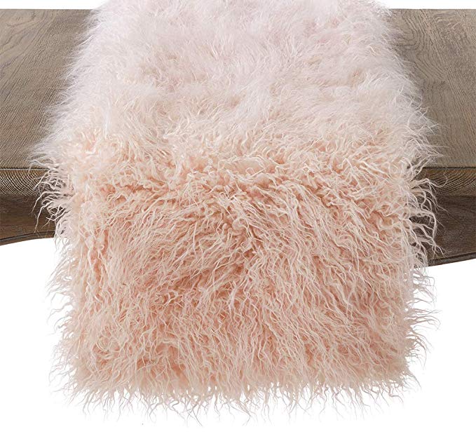 Fennco Styles Decorative Faux Mongolian Fur Runner (Rose, 16"x72" Oblong)