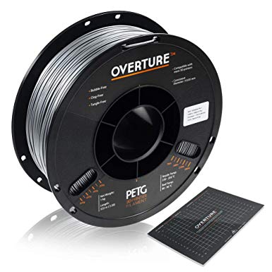 OVERTURE PETG Filament 1.75mm with 3D Build Surface 200 x 200 mm 3D Printer Consumables, 1kg Spool (2.2lbs), Dimensional Accuracy  /- 0.05 mm, Fit Most FDM Printer (Space Gray)