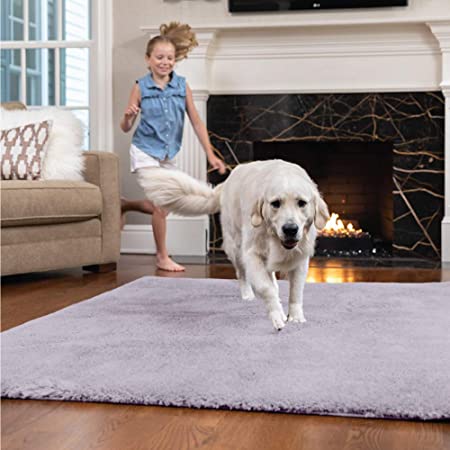 Gorilla Grip Soft Faux Fur Area Rug, Washable, Shed and Fade Resistant, Grip Dots Underside, Fluffy Shag Indoor Bedroom Rugs, Easy Clean, for Living Room Floor, Nursery Carpets, 4x6 FT, Soft Purple