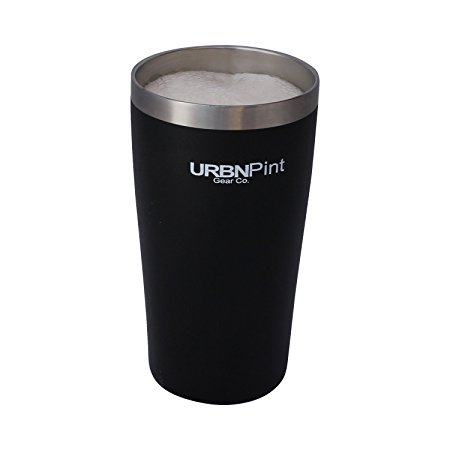 URBNPint Insulated Pint Glass (16oz Black) Keeps Drinks Cold - Vacuum Insulated Cup Pefect for Camping, Beach Or Home