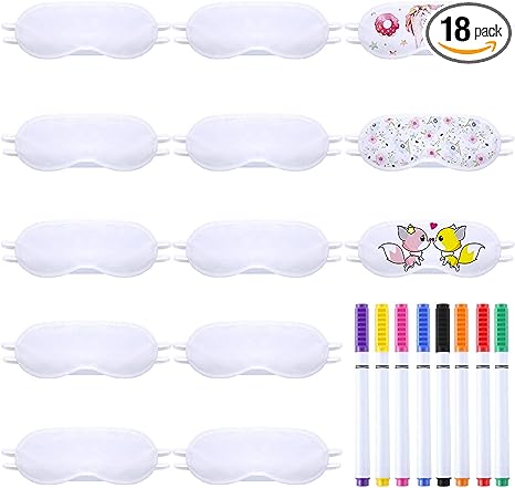 10 Pieces White Eye Sleep Sublimation Coverings Sleep Shade Blindfold Soft Eye Covering Color Your Own Eye Covering with 8 Pieces Fabric Marker Pens for Sleeping Travel Team Games Party Supply