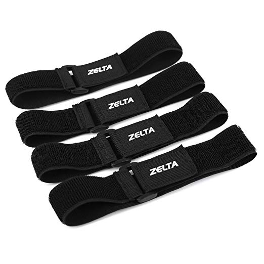 Zeltauto Elastic Hook and Loop Cable Tie, Fastening Magic Strap with Plastic Buckle End, Black (4 Pcs, 1.5 x 20 In)