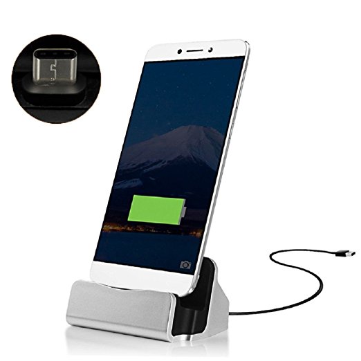 Type-C Charger Dock,Spevert USB Desk Charger,Charge and Sync Stand for OnePlus Two 2, LG G5, HTC 10, Google Nexus 5X/6P, Lumia 950XL (Silver)