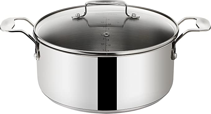 Tefal E79144 Jamie Oliver induction roast pot with glass lid, 20 cm diameter, 3 L, suitable for induction, stainless steel