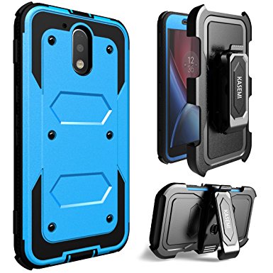 MOTO G4 Case,MOTO G4 Plus Case, KASEMI [Built in Screen Protector] Heavy Duty Protection Dual Layer Full-body Belt Clip Holster Cover with Kickstand Case for Motorola Moto G 4th Generation-Blue