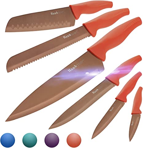 Wanbasion Orange Professional Kitchen Knife Chef Set, Kitchen Knife Set Stainless Steel, Kitchen Knife Set Dishwasher Safe with Sheathes