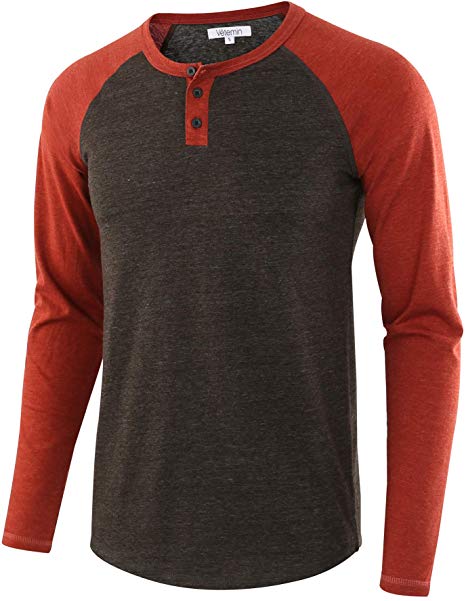 Vetemin Men's Casual Vintage Long Sleeve Raglan Henley Shirts Baseball T-Shirt