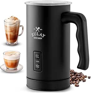 Zulay 4-in-1 Milk Frother and Steamer - Automatic Hot and Cold Foam Maker with Auto Shut Off & Temperature Control for Coffee, Latte, Cappuccino, Hot Chocolate - Black